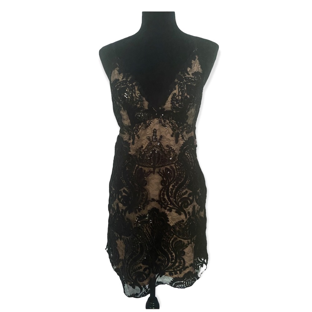 FREE PEOPLE BLACK NIGHT SHIMMERS MINI DRESS